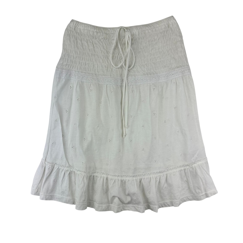 Aeropostale Mini Skirt Womens L White Smocked Ruffle Cotton Cottagecore Y2K